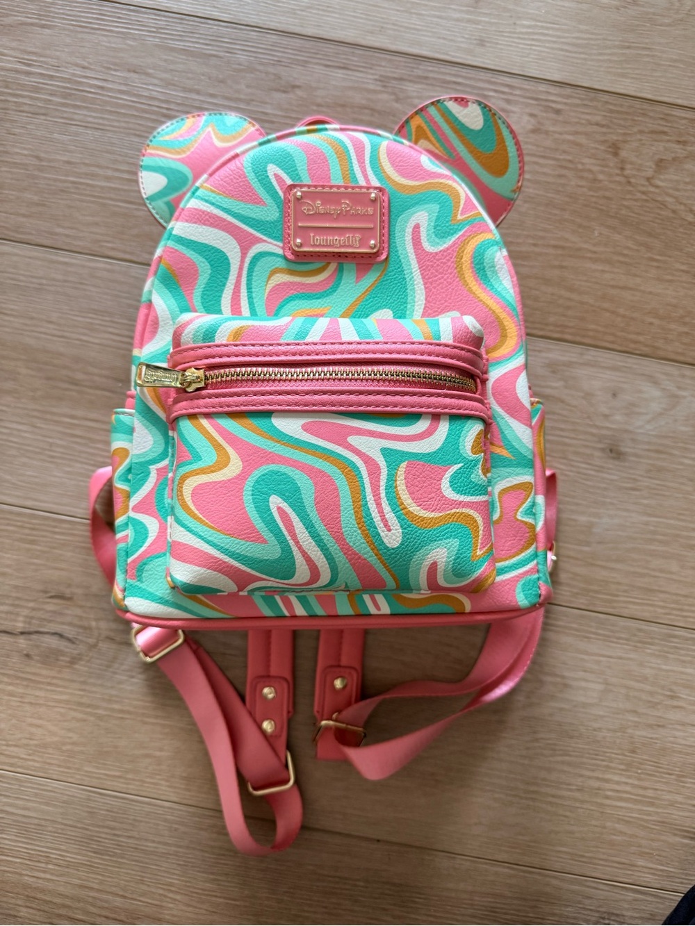 Loungefly Pink Teal Swirl Mini Backpack with Gold Accents
